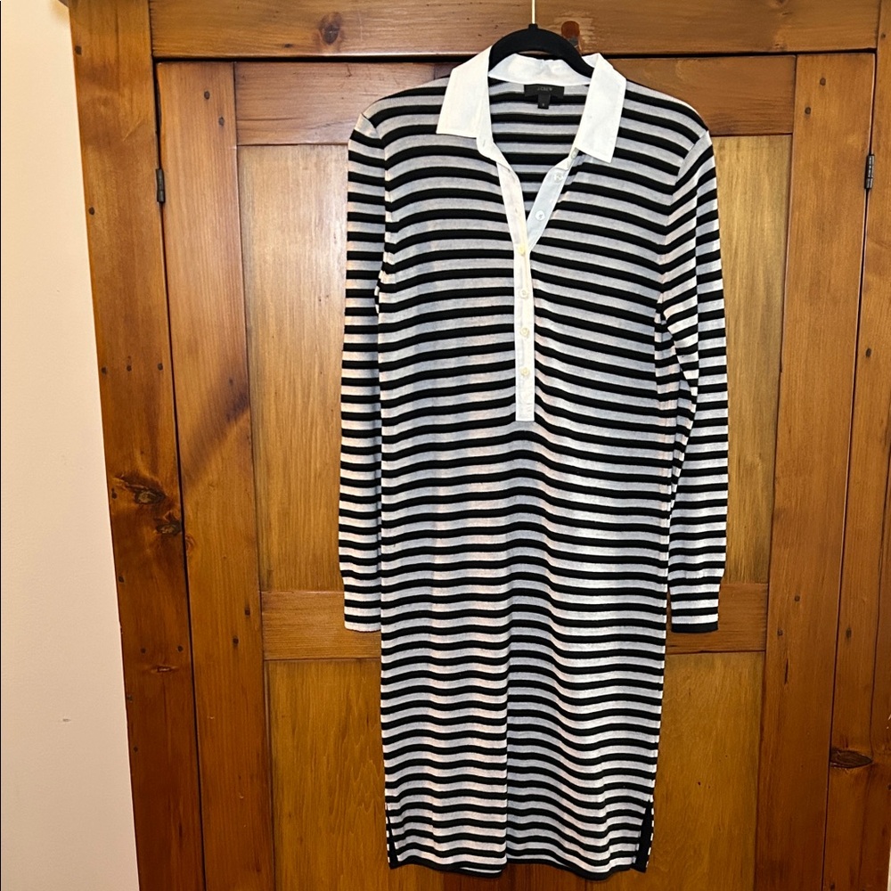 J. Crew Black and Gray Collared Long Sleeve Dress, size S, wool/cotton blend